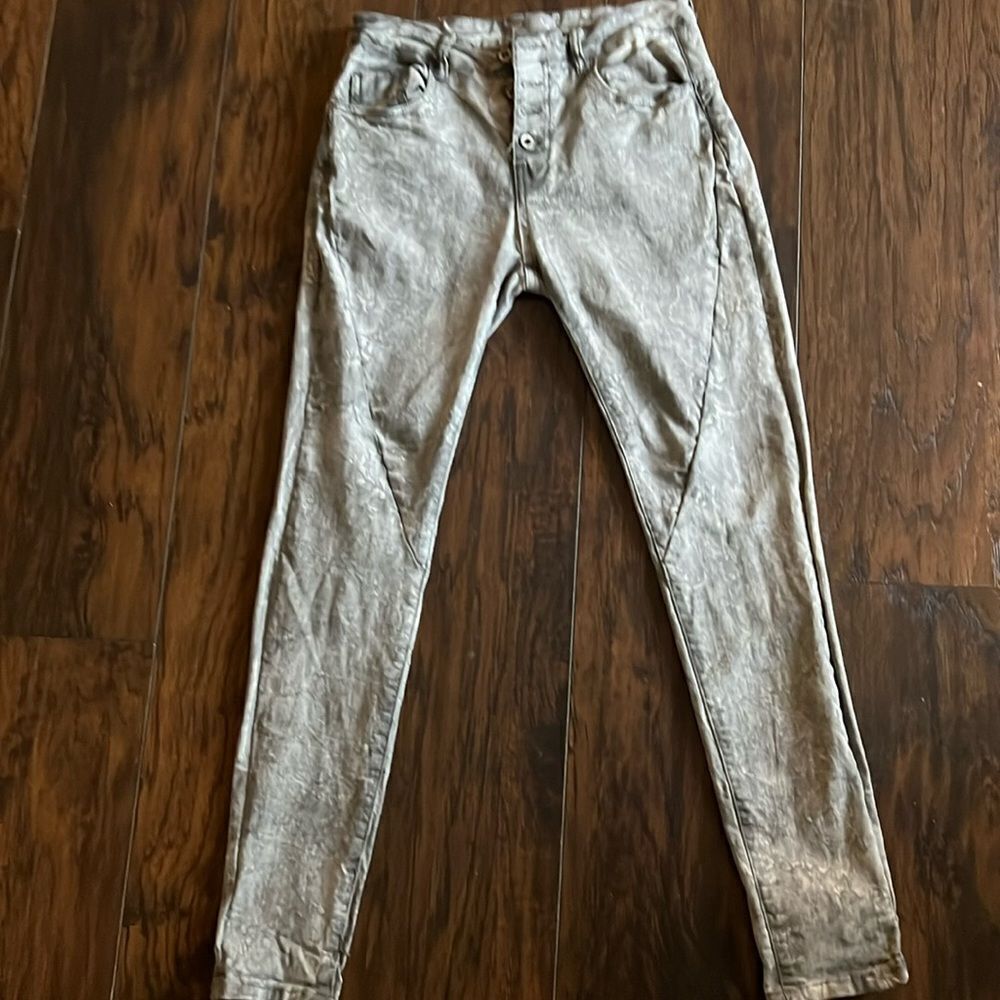 Tina Stephens bleached high rise button fly jeans size 28 hand work denim EUC